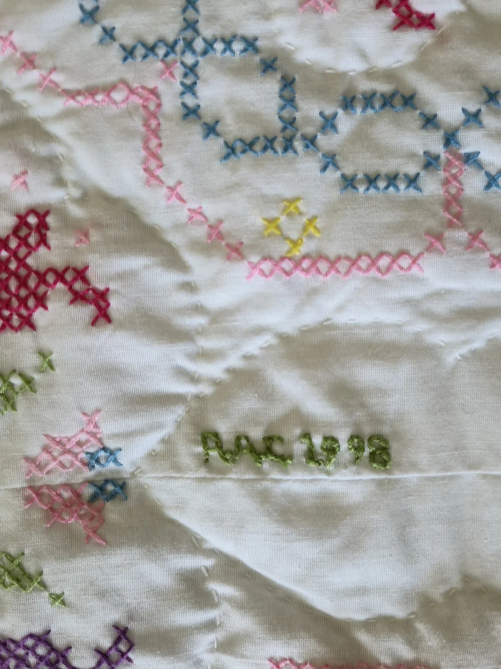 Vintage Handmade Floral Tulip Quilt Set - Signed Heirloom 3-Piece Lace Edge